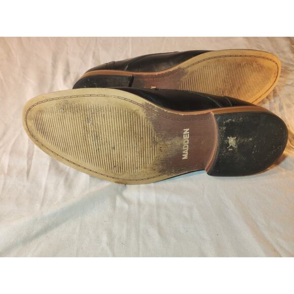 Steve Madden Mens Sz 8M Shoes Black Leather Brogue Medallion Toe Wingtip Oxfords - Picture 11 of 14